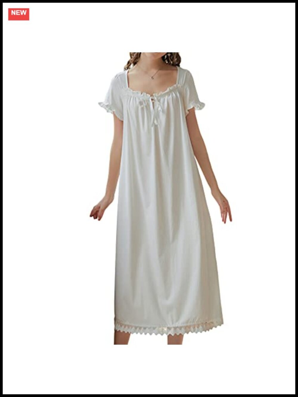 Victorian Cotton Nightgown Short Sleeve Loungewear Sleep Dress